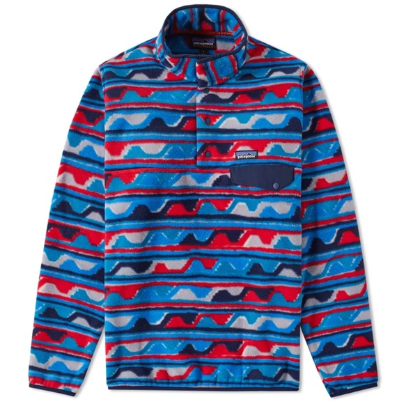 Patagonia M Synchilla Snap T Fleece Pullover Sweatshirt Jacket Delta Blue Print - Picture 10 of 10